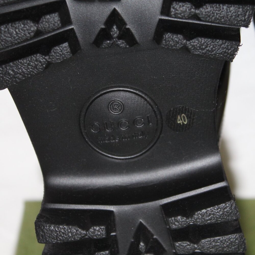 NWB Gucci Horsebit GG Lug Sole Black Leather Flats Mules Slip Ons 764207 - Picture 7 of 10